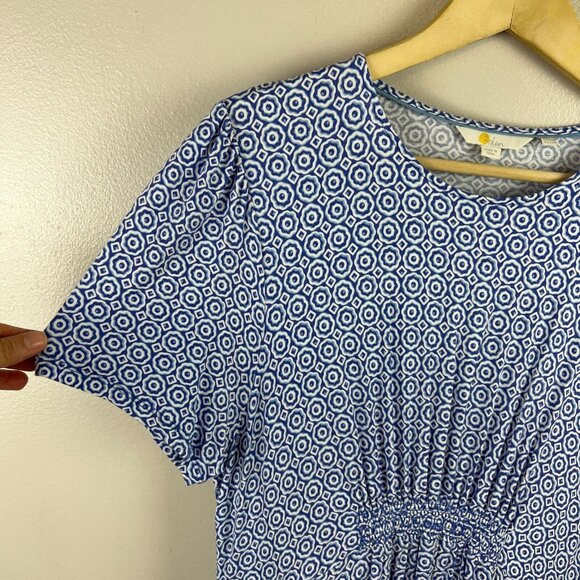 Boden Crew Neck Jersey Dress Size 12 Bluebell Geo Blooms Work Teacher Blue - Picture 4 of 8